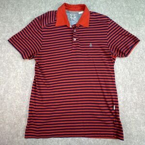 Volcom Mens Striped Polo Shirt Short‎ Sleeve Orange Navy Blue Small
